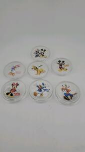 (7) Disney Characters Silver Plated Collector Coins