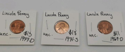 (1)Uncirculated 1977-D Lincoln Penny (1) Uncirculated 1971-S Lincoln Penny (1) Uncirculated 1969-D Lincoln Penny