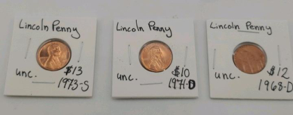 Uncirculated Lincoln Penny's (1) 1973-S (1) 1971-D (1) 1968-D