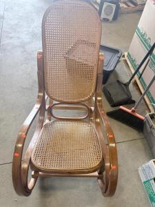 (1) Vintage Wooden & Wicker Rocking Chair