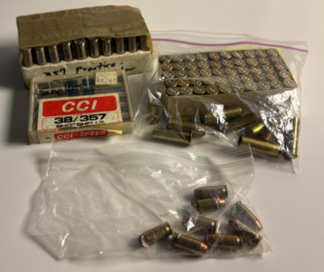 (1) 47 Live 3 Empty Rounds Of 357 MAG (1) 9 Rounds Of Snake Shot (1) 62 Empty 38 Special Casings (1) 8 Rounds Of 380 Auto