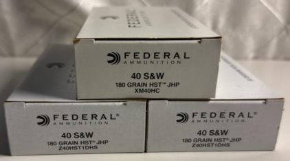 (3) Boxes Of 50 Rounds Of Federal Ammunition 40S&W 180GR JHP
