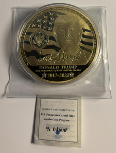 American Mint 2017 Issued 100mm Layered 24k Gold w/Swarovski Crystals DONALD TRUMP Coin W/COA