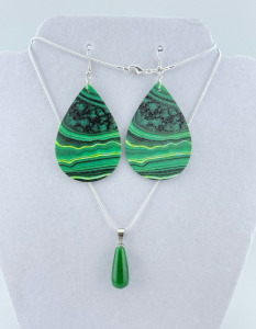 (1) .925 Natural Stone Necklace & Leather Teardrop Earrings