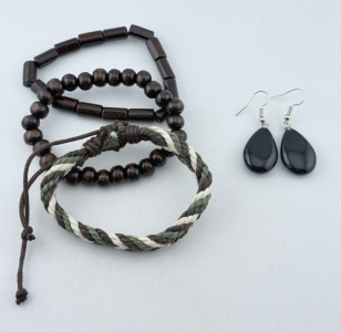 Natural Stone Earrings & (3) Boho Bracelets