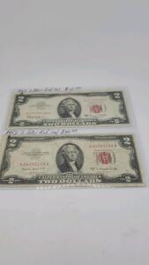 (1) 1953 $2 Dollar Red Seal, (1) 1963 $2 Dollar Red Seal