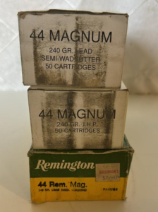 44 Magnum Ammunition (1) Box Of Remington 44 Mag 240 GR. Lead 48 Rounds (1) Box Of 44 Magnum 240GR. Lead Semi-Wadcutter 48 Rounds (1) Box Of 44 Magnum 240 GR. JHP 35 Rounds