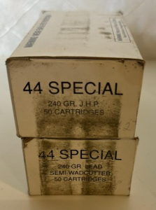 44 Special Ammunition (1) Box Of 44 Special 240 GR. JHP 32 Live rounds (1) Box Of 44 Special 240GR. Lead Semi-Wadcutter 32 Live Rounds