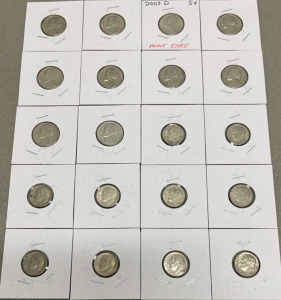 (20) Coins including 2003-D Jefferson Nickels & Roosevelt Dimes, Mint State