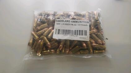 (100) 9mm Ammo - OakIsland Ammunition 124 Grain FMJ