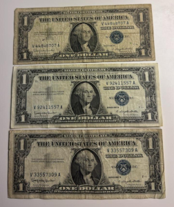 (3) 1957 Silver Certificate $1 Bank Notes