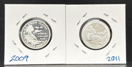 90% Silver Proof 2009 U.S. Virgin Islands & 2011 Chickasaw Quarter Dollar, Mint Mark S
