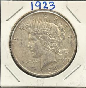 1923 United States Peace Dollar Coin, One Dollar, 90% Silver