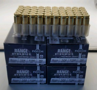 (4) Fiocchi 9mm Luger Range Dynamics FMJ, 124gr, 50ct