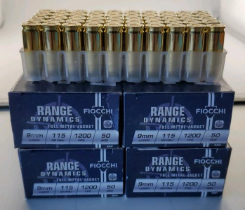 (4) Fiocchi Range Dynamics Ammunition 9mm Luger 115gr FMJ 1200 fps 50/ct