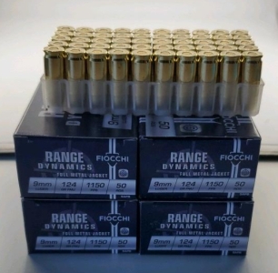 (4) Fiocchi 9mm Luger Range Dynamics FMJ, 124gr, 50ct
