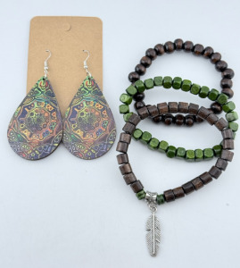 (3) Wood Bracelets & Wood Fashion Earrings