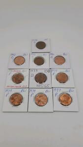 (9) Brilliant Uncirculated (BU) Penny's (1) 1978-D Lincoln Memorial Cent
