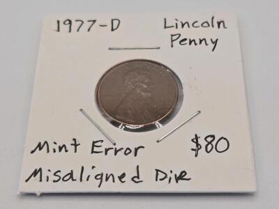 1977-D Lincoln Penny - Mint Error - Misaligned Die
