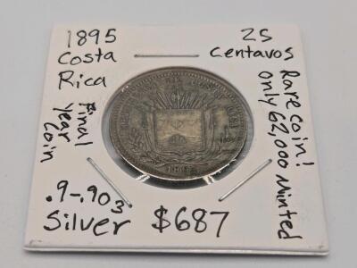 1895 Costa Rica 25 Centavos Coin ; Final Year