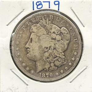 1879 Morgan Silver Dollar, 90% Silver, 1.5" Diameter, Reeded Edge