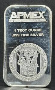 APMEX 1 Troy Ounce .999 Fine Silver Bullion Bar