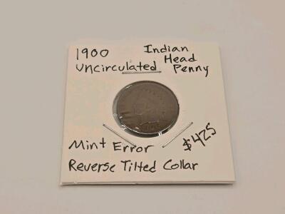 1900 Uncirculated Indian Head Penny - Mint Error: Tilted Collar