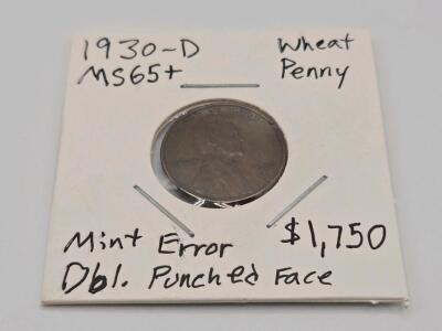 1930-D Wheat Penny - Mint Error - Double Punched Face