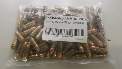 (100) 9mm Ammo - OakIsland Ammunition 124 Grain FMJ