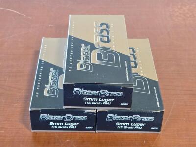 (3) Boxes of [50] Round Blazer Brass 9mm Luger 115 Grain FMJ Ammo