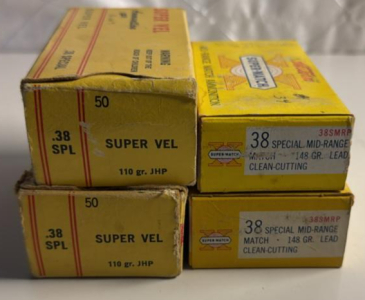 (1) Box Of 43 Rounds Of Super Vel .38 Special 110gr JHP (1) Box Of 16 JHP & 9 SP Super Vel .38 Special 110gr (1) Box Of 50 Western .38 Special 148gr Lead Clean Cutting Rounds (1) Box Of 34 Rounds Of .38 Special