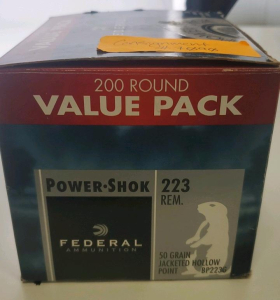 200 Round Federal Ammunition 223. REM 50 Grain Jacketed Hollow Point