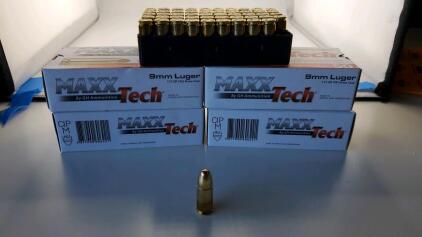 (4) Maxxtech 9mm Ammunition PTGB9MMB 115 Grain Full Metal Jacket 50 rounds