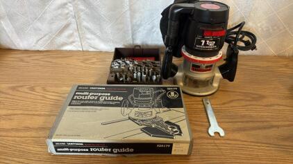 (1) Sears Craftsman 1.5 Horsepower Router (1) Craftsman Multi Purpose Router Guide (1) Case Of Router Bits