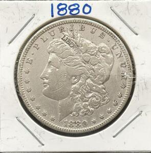 1880 Morgan Silver Dollar, Philadelphia Mint, 90% Silver, Reeded Edge