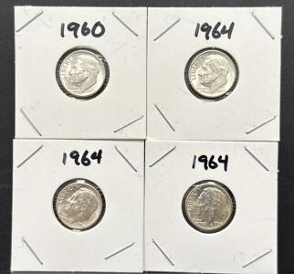 1960 & 1964 Roosevelt Dimes, 90% Silver, Mint Mark D