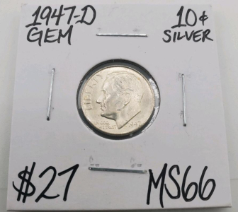 1947-D MS66 Gem Silver Roosevelt Dime