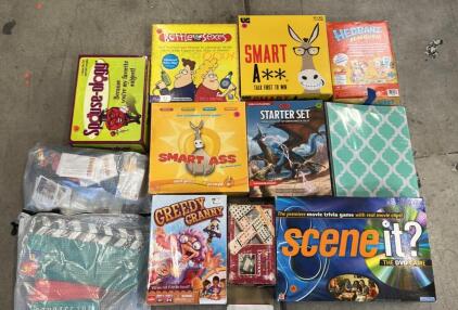 (1) Box Full of Assorted Of Board Games ,Includes Dominoes,Scene It ,Greedy Granny & More