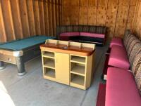 The Starters Bar Set-Up Includes: Whole Booth Bench Seating, (1) Mini Bar-Prep Table, & (1) Billards Table