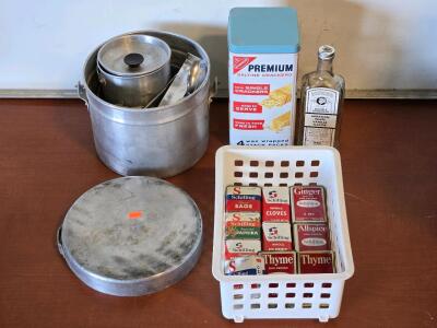 Assorted Vintage Camping Cookware , Vintage Metal Spice Containers & More!