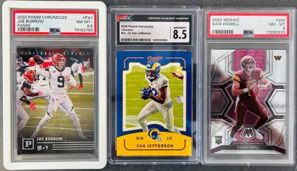 (3) Graded Sports Cards: Sam Howell- Mint 8, Van Jefferson-Mint 8.5 and Joe Burrow- Mint 8.5