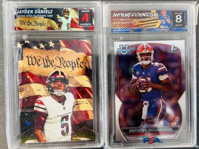(2) Graded Sports Cards: Anthony Richardson- 8 NM Mint and Jayden Daniels- Graded A Authentic