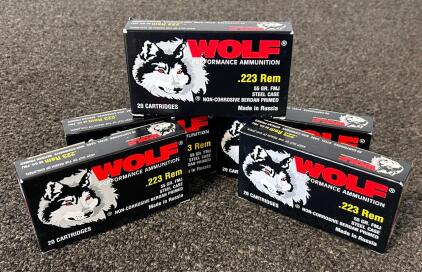 (100) Rnds Of Wolf Performance .223 REM 55 Gr. FMJ Steel Case