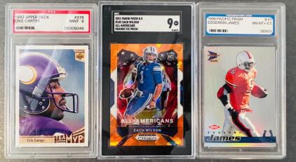 (3) Graded Sports Cards: Edgerrin James Mint 8.5, Zach Wilson Mint 9, and Cris Carter Mint 9
