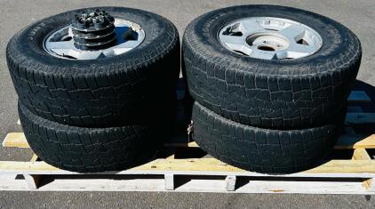 Set Of (4) Tires: Back Country All Terrain LT275/70R17. In Decent Condition.
