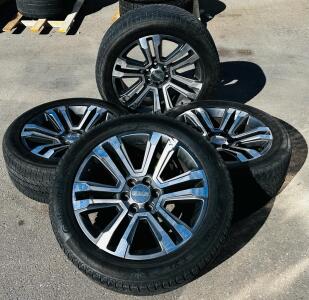 Set Of (4) Tires: (3) Continental Ice Contact 275/50R22 T XL and (1) Bridgestone. All On GMC Rims. In good Shape.