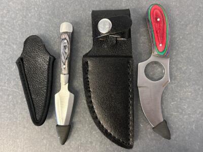 5" Short Skinner Knife With ColorWood Handle and 5.25" Bosom Dagger