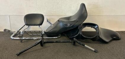 Motorcycle Parts Including (1) Seat, (1) Head Rest, (1) Foot Pedal, And More
