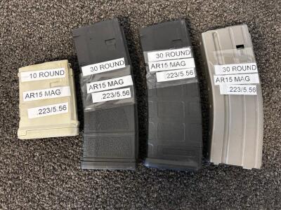 (3) 30 Rnd. AR15 Magazines (.223/5.56) and (1) 10 Rnd AR15 Magazine