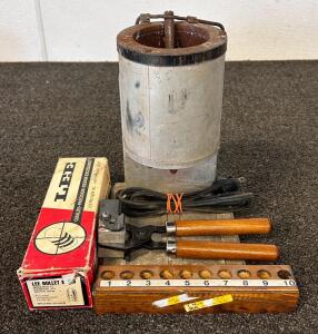 Lee Production Pot IV (Electric Lead Melting Pot For Bullet Casting), Lee Bullet Mold (No. 575-500M) and Bullet Holder